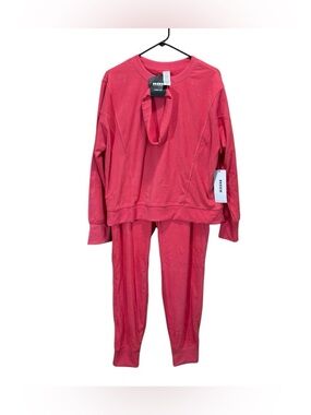 RBX 3 Piece Lounge Set Pink Large Crewneck Jogger Headband NWT Athleisure Set